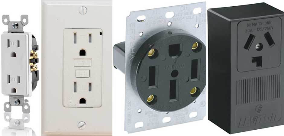 PLUGS & RECPTACLES, Decora outlet, GFCI receptacle, Dryer outlet, Range receptacle